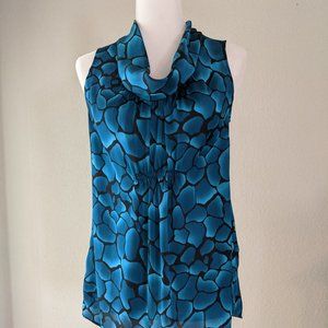 Sleeveless blouse, black and aqua blue